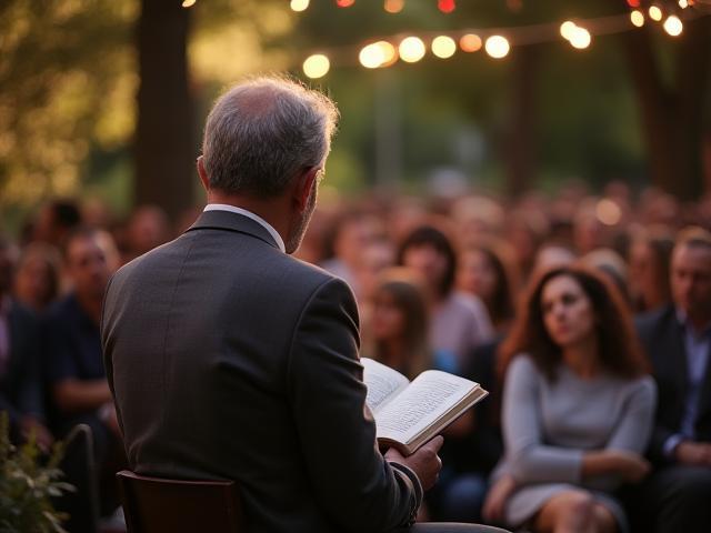 Autor leyendo durante un festival de literatura en Madrid