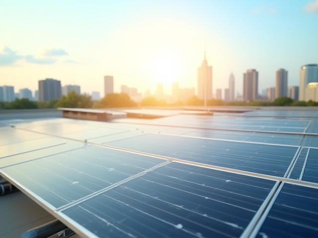 Paneles solares modernos en un paisaje urbano